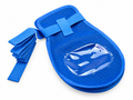 Adult protective care mitten in blue breathable mesh on a clean white background