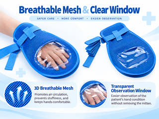 Children's protective care mitten with breathable 3D mesh and transparent observation window