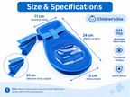 Children's protective care mitten size guide with 24 cm length, 15 cm width, 11 cm opening width and 80 cm strap