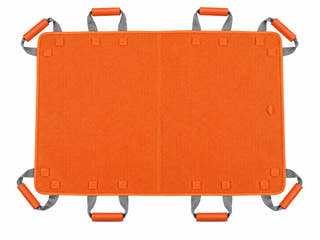 Multi-use patient transfer sling in orange on a clean white background