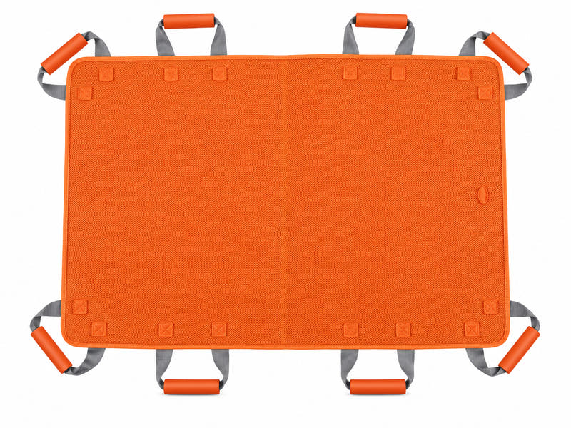 Multi-use patient transfer sling in orange on a clean white background