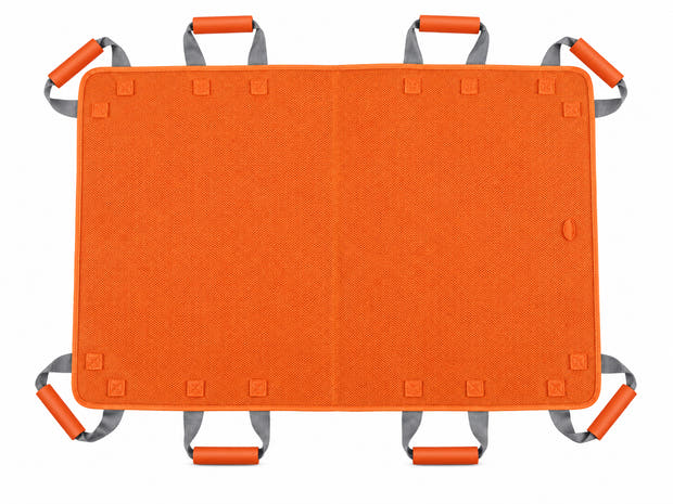 Multi-use patient transfer sling in orange on a clean white background