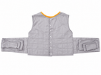 Patient positioning vest in gray with orange trim on a clean white background