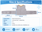 Patient positioning vest size and specifications with 53.5 cm body dimensions, 139 cm side strap length and 0.5 kg weight