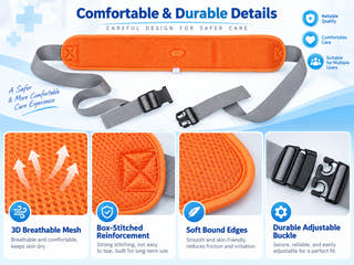 Patient safety restraint belt application scenarios for bed care, wheelchair support, hospital and home care