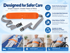 Patient safety restraint belt detail view showing padded handles, reinforced stitching and breathable fabric