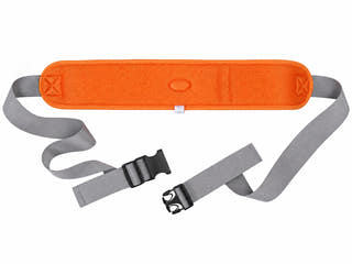 Patient safety restraint belt in orange and gray on a clean white background