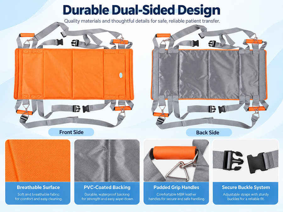 Portable patient transfer sling care guide for sitting up, turning, leg lifting and short-distance transfer