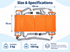 Portable patient transfer sling material details with padded handles, reinforced webbing, breathable mesh and waterproof backing