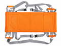 Portable patient transfer sling with multiple handles, orange and gray, front view