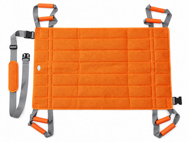 Multi-function patient transfer pad with detachable shoulder strap on a clean white background