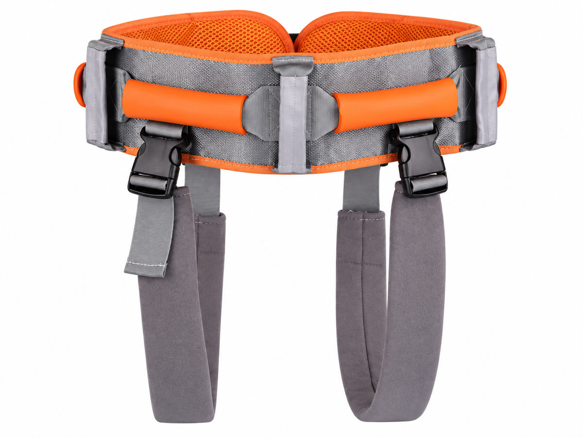 Walking transfer support belt in orange and gray on a clean white background