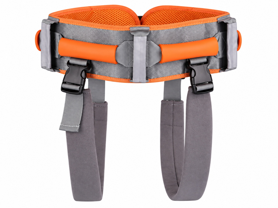 Walking transfer support belt in orange and gray on a clean white background
