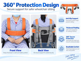 Wheelchair safety support belt front and back positioning support with 360 degree protection design