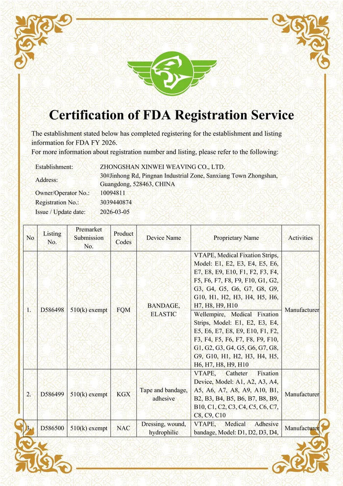 2026 FDA registration service documentation for Zhongshan Xinwei Weaving Co., Ltd.