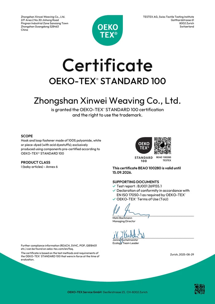 OEKO-TEX Standard 100 certificate BEAO 100280